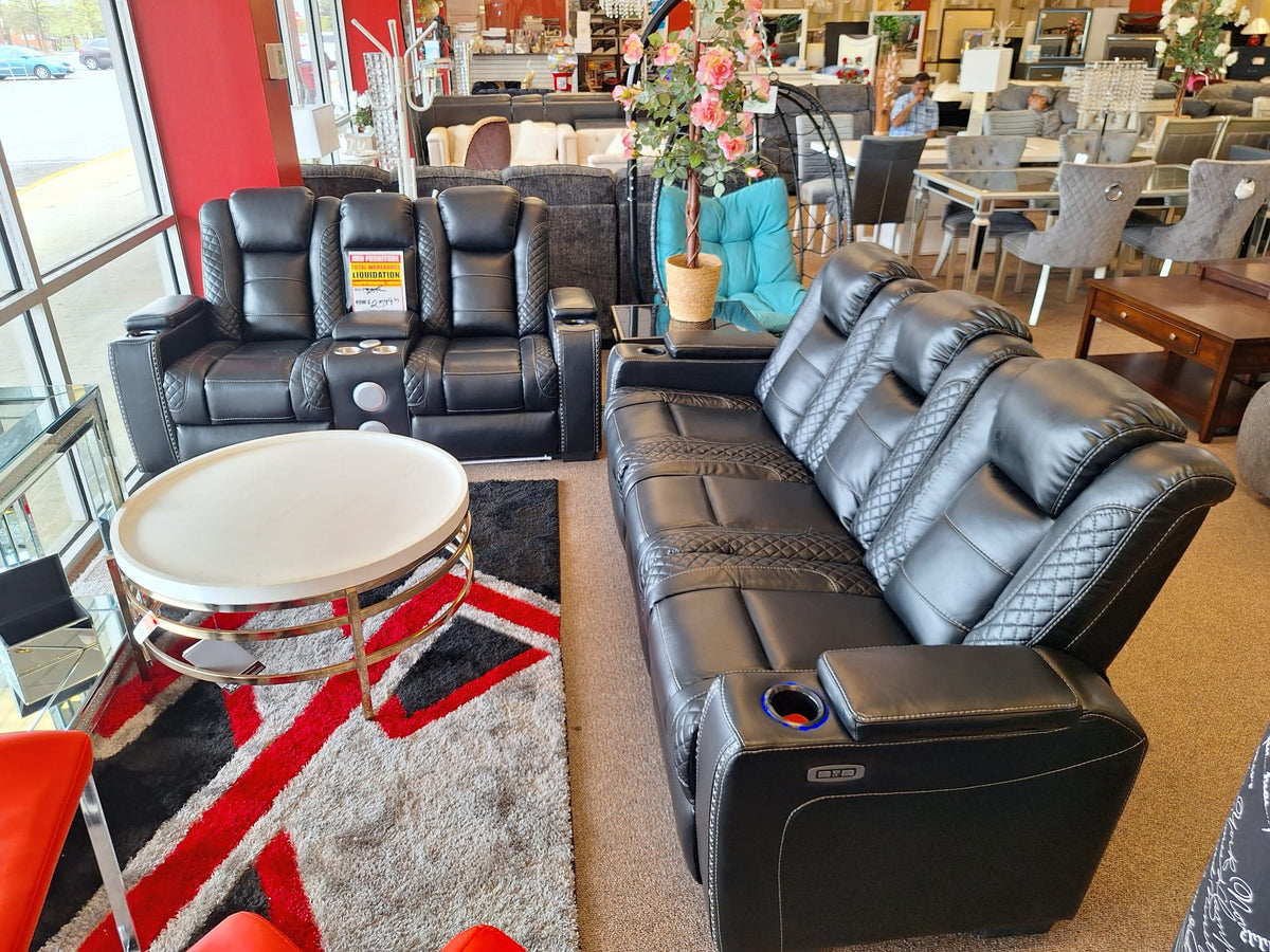 Black Leather reclining sofa loveseat set JMD Furniture&Mattresses