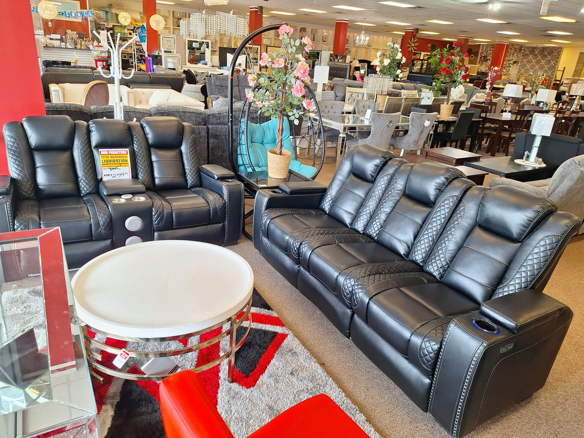 Black Leather reclining sofa loveseat set JMD Furniture&Mattresses