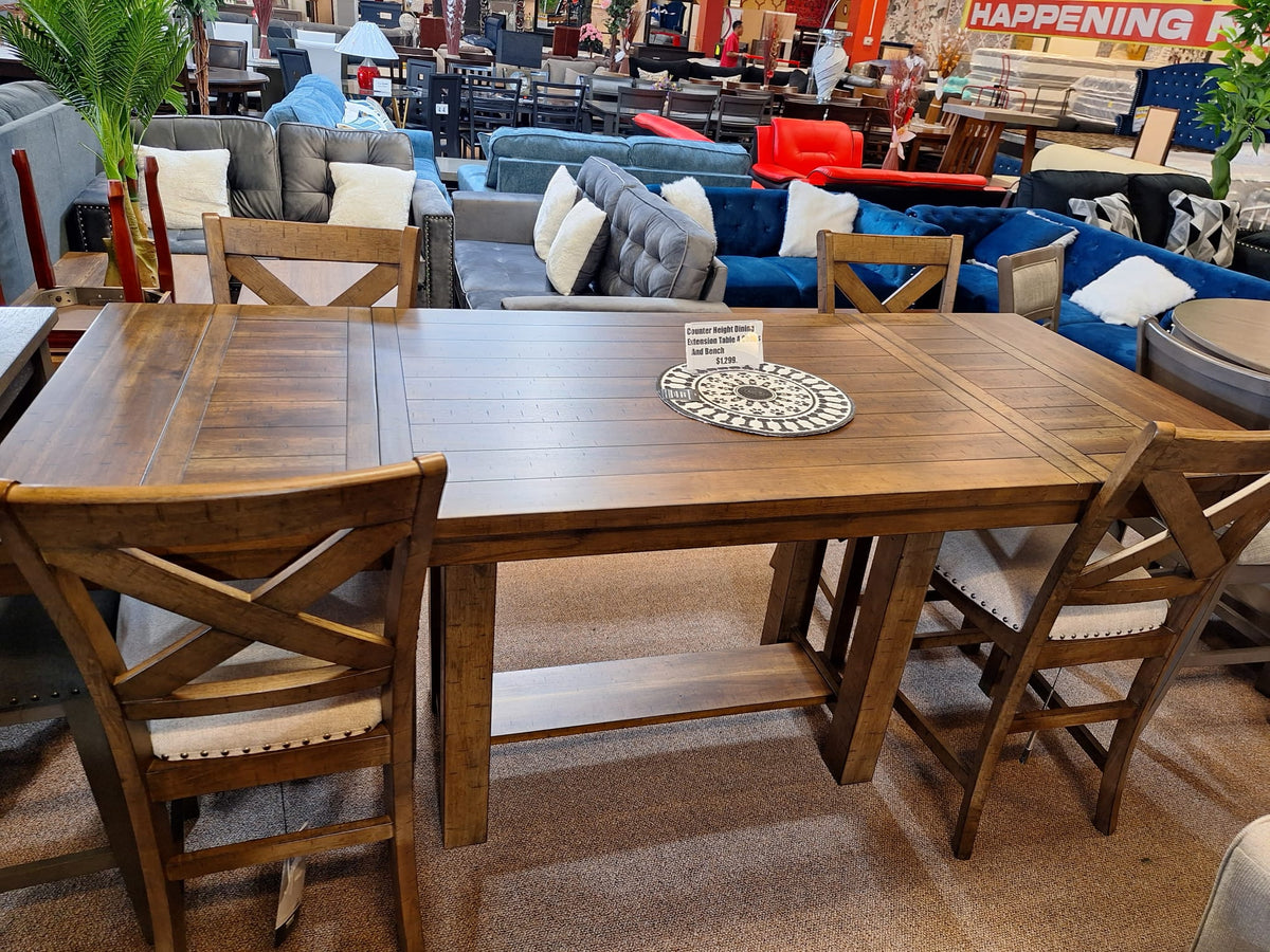 Counter height dining extension table with bench JMD Furniture&Mattresses
