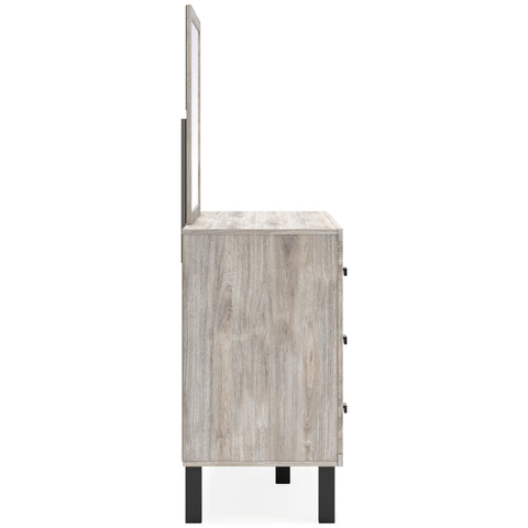 Vessalli King Panel Bed with Mirrored Dresser