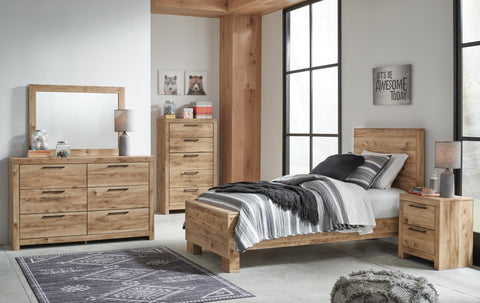 Hyanna Twin Panel Bed with Mirrored Dresser and 2 Nightstands