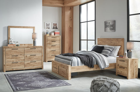 Hyanna Full Panel Storage Bed with Mirrored Dresser, Chest and Nightstand