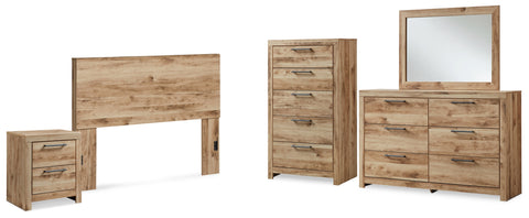 Hyanna Queen Panel Headboard with Mirrored Dresser, Chest and Nightstand