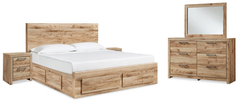 Hyanna King Panel Storage Bed with Mirrored Dresser and 2 Nightstands - JMD Furniture DMV