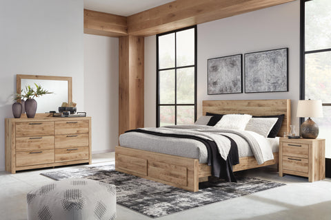 Hyanna Queen Panel Storage Bed with Mirrored Dresser and Nightstand