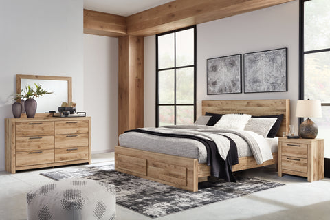 Hyanna King Panel Storage Bed with Mirrored Dresser and Nightstand