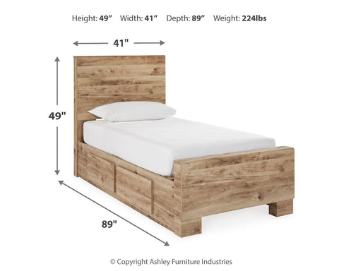 Hyanna Twin Panel Bed with Storage with Mirrored Dresser, Chest and Nightstand