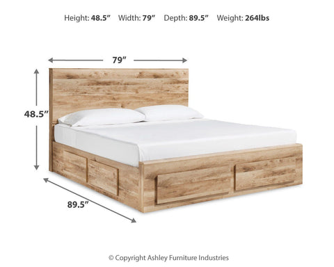 Hyanna King Panel Storage Bed with Mirrored Dresser and Nightstand
