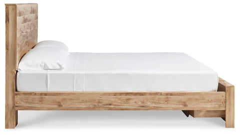 Hyanna King Panel Storage Bed with Mirrored Dresser and Nightstand