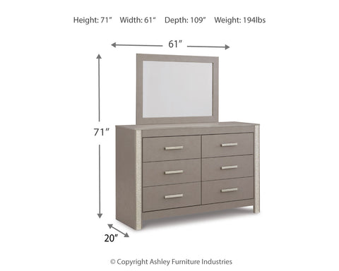 Surancha King Poster Bed with Mirrored Dresser, Chest and Nightstand
