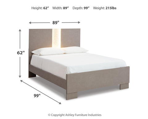 Surancha Queen Panel Bed with Mirrored Dresser and Nightstand