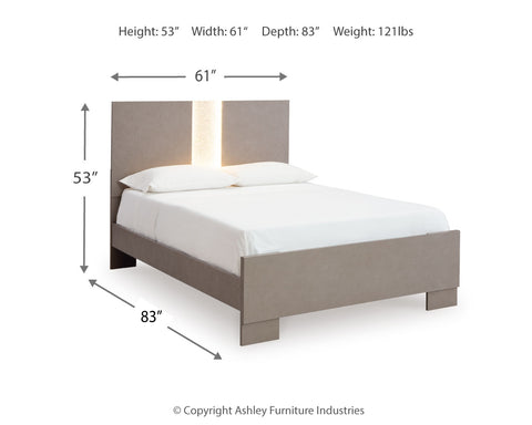 Surancha Full Panel Bed with Mirrored Dresser and 2 Nightstands