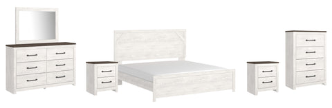 Gerridan King Panel Bed with Mirrored Dresser, Chest and 2 Nightstands