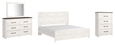 Gerridan King Panel Bed with Mirrored Dresser and Chest