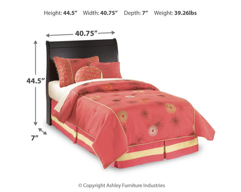 Huey Vineyard Twin Sleigh Headboard Bed with Mirrored Dresser, Chest and 2 Nightstands