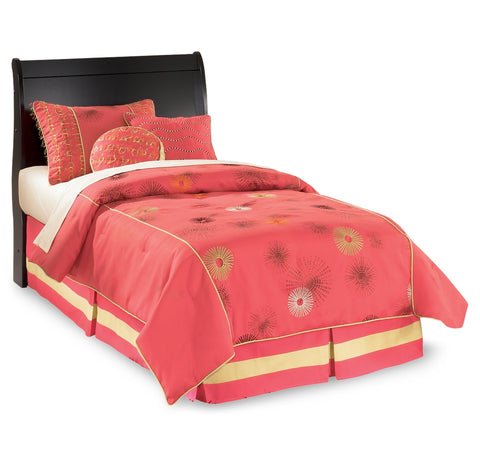 Huey Vineyard Twin Sleigh Headboard Bed with Mirrored Dresser, Chest and 2 Nightstands