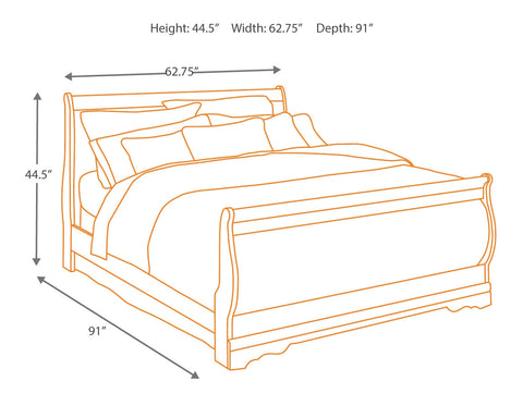 Huey Vineyard Queen Sleigh Bed with Mirrored Dresser and Nightstand