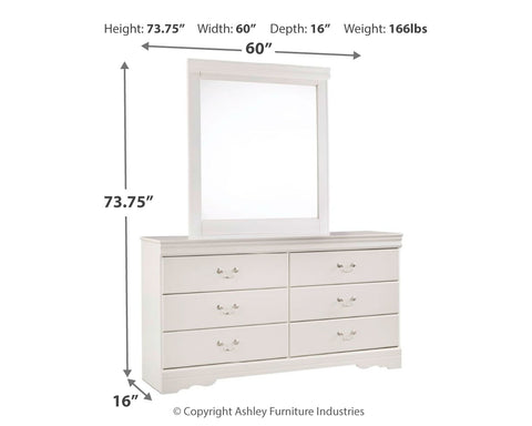 Anarasia Queen Sleigh Bed with Mirrored Dresser and Chest