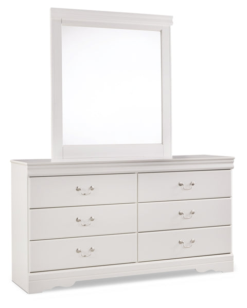 Anarasia Queen Sleigh Headboard Bed with Mirrored Dresser, Chest and 2 Nightstands
