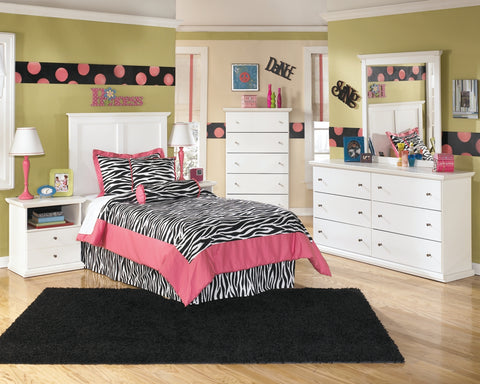 Bostwick Shoals Twin Panel Headboard Bed with Mirrored Dresser, Chest and Nightstand