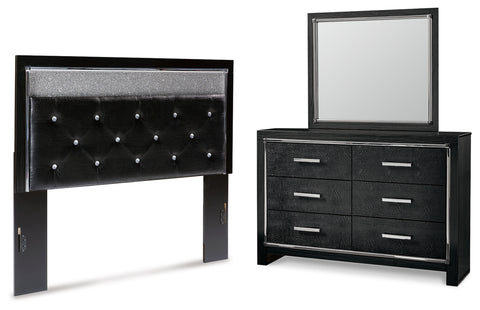Kaydell Queen Upholstered Panel Headboard with Mirrored Dresser
