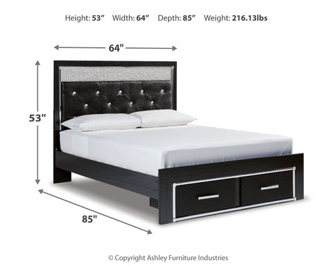 Kaydell Queen Upholstered Panel Storage Platform Bed with Mirrored Dresser, Chest and 2 Nightstands