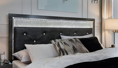 Kaydell King Upholstered Panel Headboard with Mirrored Dresser, Chest and 2 Nightstands