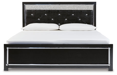 Kaydell King Upholstered Panel Bed with Mirrored Dresser, Chest and Nightstand