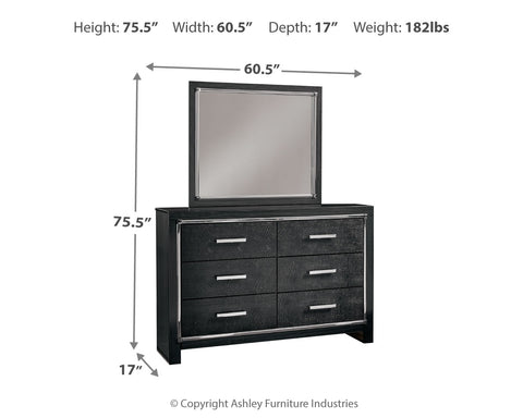 Kaydell King Upholstered Panel Headboard with Mirrored Dresser, Chest and 2 Nightstands