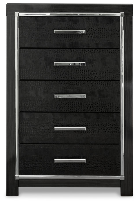 Kaydell King Upholstered Panel Storage Bed with Mirrored Dresser, Chest and 2 Nightstands