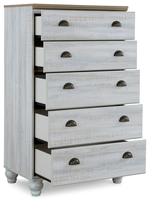 Haven Bay Queen Panel Bed with Mirrored Dresser, Chest and 2 Nightstands