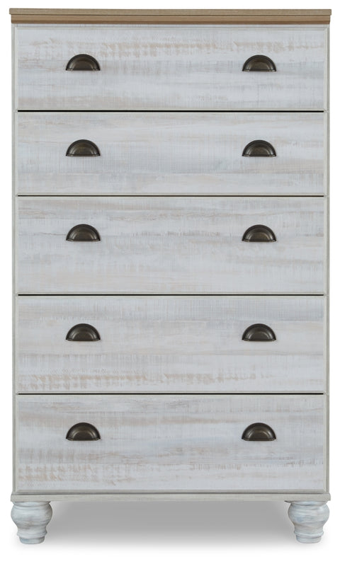 Haven Bay Queen Panel Bed with Mirrored Dresser, Chest and 2 Nightstands