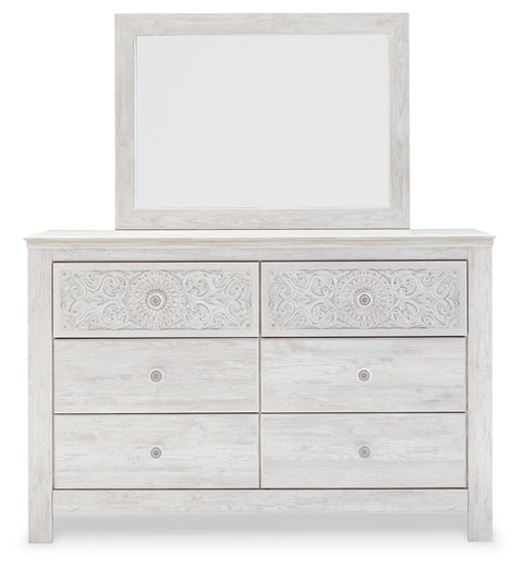 Paxberry King Panel Bed with Mirrored Dresser and Chest