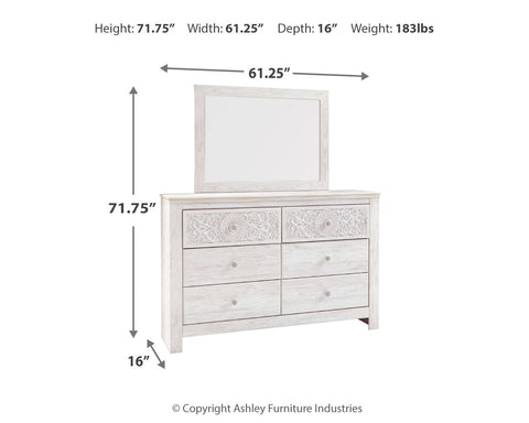 Paxberry King Panel Bed with Mirrored Dresser and Chest