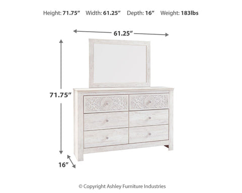 Paxberry King Panel Bed with Mirrored Dresser, Chest and 2 Nightstands