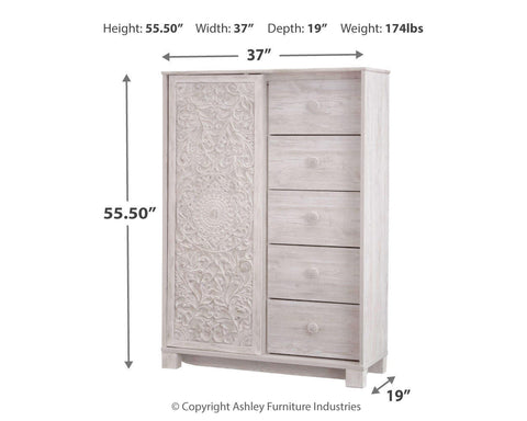 Paxberry King Panel Bed with Mirrored Dresser, Chest and 2 Nightstands