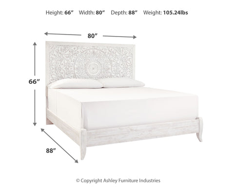 Paxberry King Panel Bed with Mirrored Dresser and 2 Nightstands