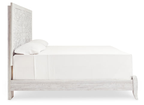 Paxberry King Panel Bed with Mirrored Dresser and 2 Nightstands