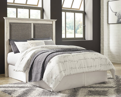 Cambeck Queen Upholstered Panel Headboard with Mirrored Dresser, Chest and Nightstand