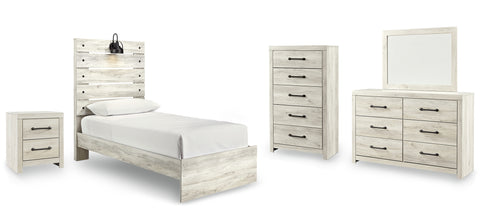 Cambeck Twin Panel Bed with Mirrored Dresser, Chest and Nightstand