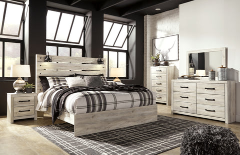 Cambeck King Panel Bed with Mirrored Dresser, Chest and Nightstand