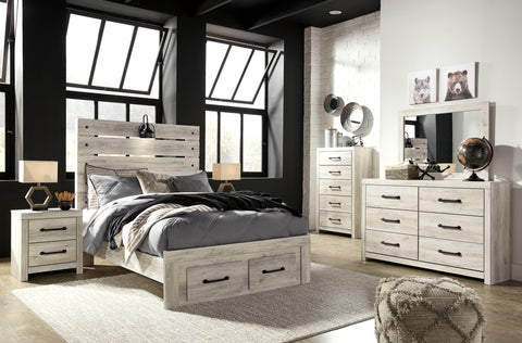 Cambeck Full Panel Bed with 2 Storage Drawers with Mirrored Dresser, Chest and Nightstand