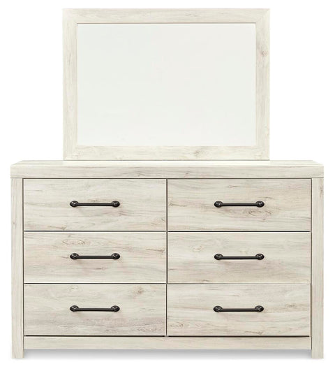 Cambeck Full Panel Bed with 4 Storage Drawers with Mirrored Dresser and 2 Nightstands