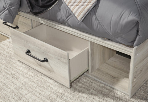 Cambeck Full Panel Bed with 4 Storage Drawers with Mirrored Dresser and 2 Nightstands