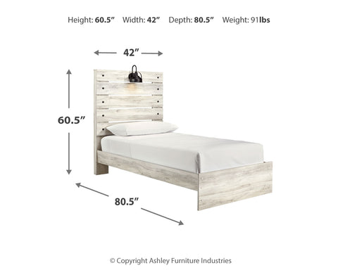 Cambeck Twin Panel Bed with Mirrored Dresser, Chest and Nightstand