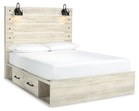 Cambeck Queen Panel Bed with 2 Storage Drawers with Mirrored Dresser and 2 Nightstands