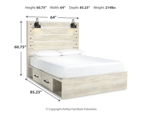 Cambeck Queen Panel Bed with 2 Storage Drawers with Mirrored Dresser and Nightstand