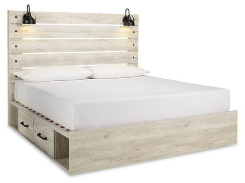 Cambeck King Panel Bed with 2 Storage Drawers with Mirrored Dresser and 2 Nightstands