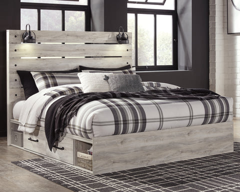Cambeck King Panel Bed with 4 Storage Drawers with Mirrored Dresser and 2 Nightstands