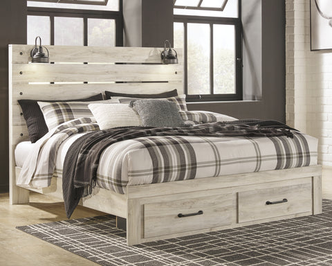 Cambeck King Panel Bed with 2 Storage Drawers with Mirrored Dresser and 2 Nightstands